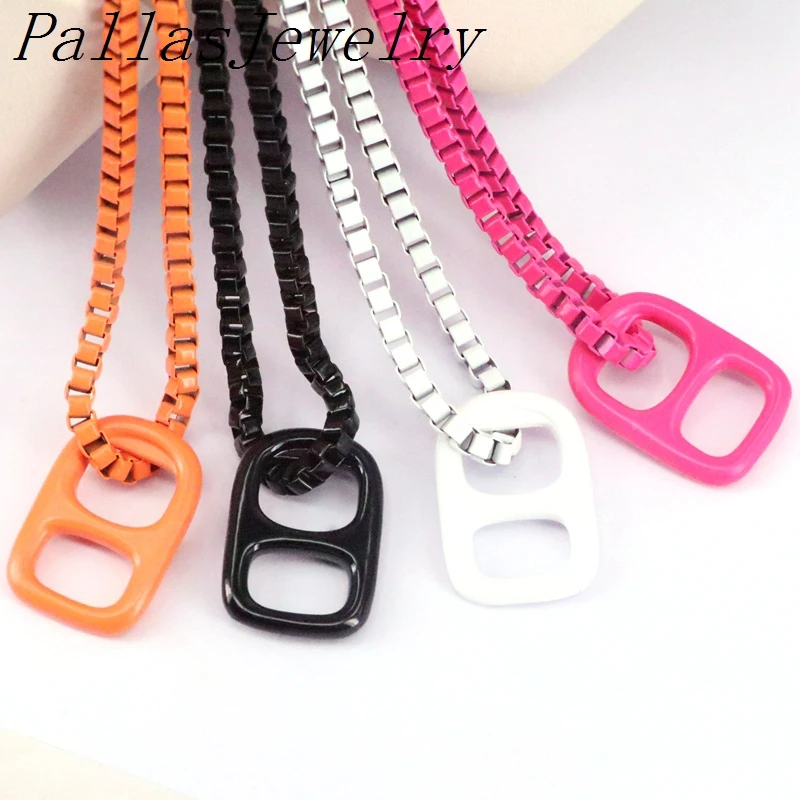 

5Pcs Colorful enamel chain necklace, box chain choker necklace, enamel Soda Tab charm jewelry popular necklace