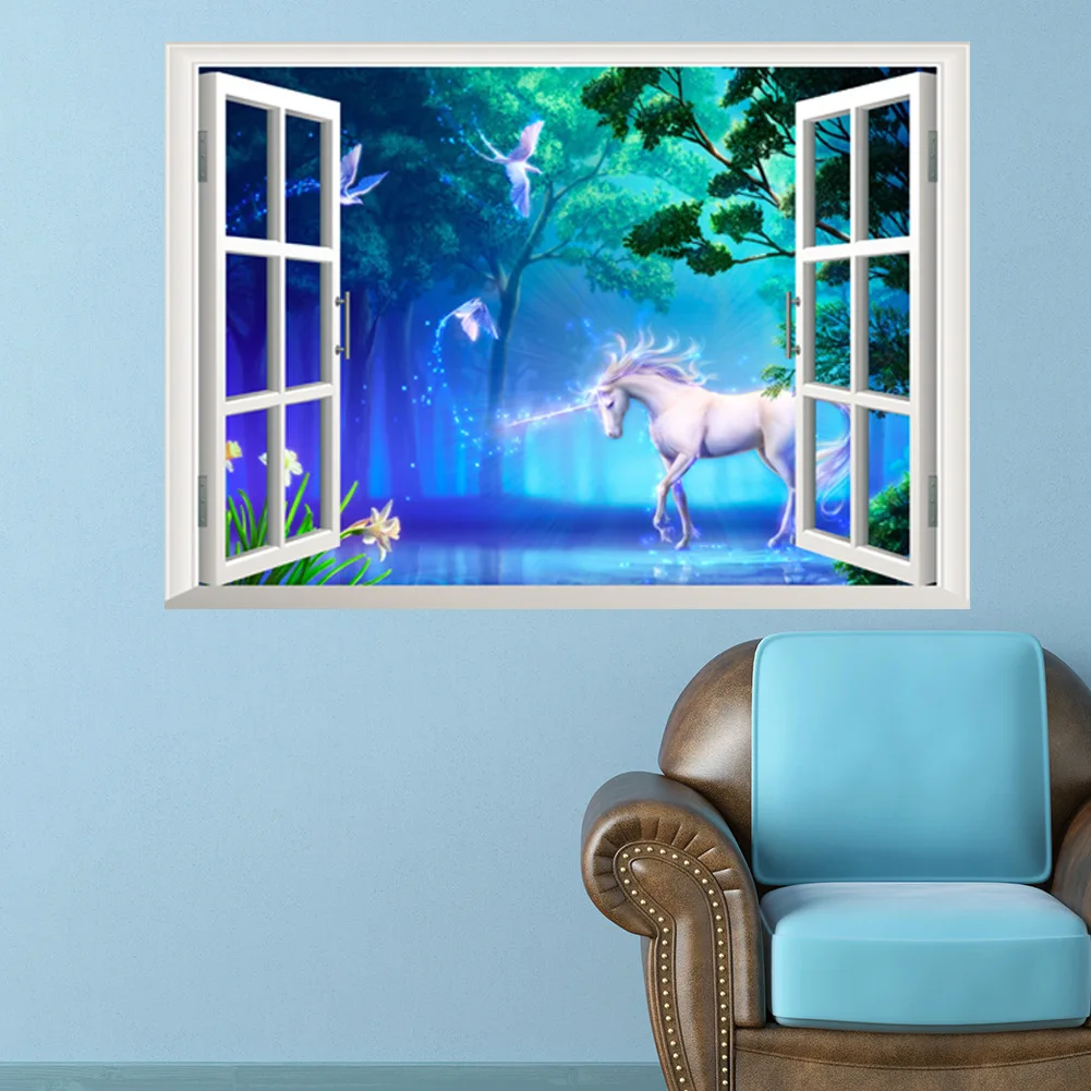 3D наклейки на стену домашний декор лес единорог детская комната спальня