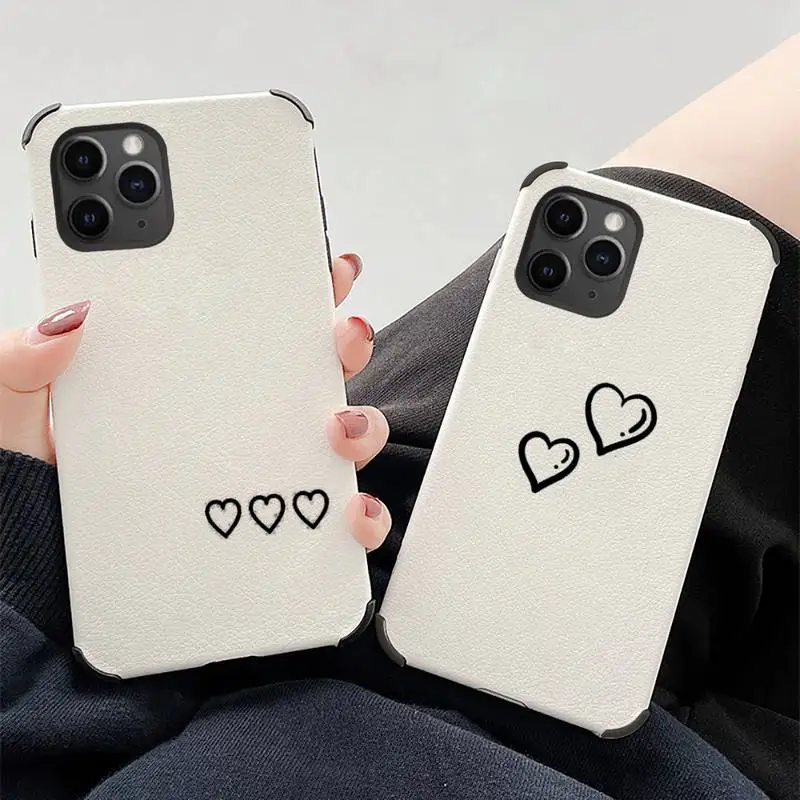 

lack Simple Lines Love Heart Phone Case Lambskin Leather For iphone 12 11 8 7 6 XR X XS PLUS MINI PLUS PRO MAX Shockproof