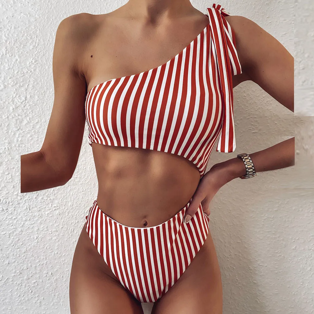 Женский комплект бикини в полоску купальник цельный бюстгальтер пуш ап с