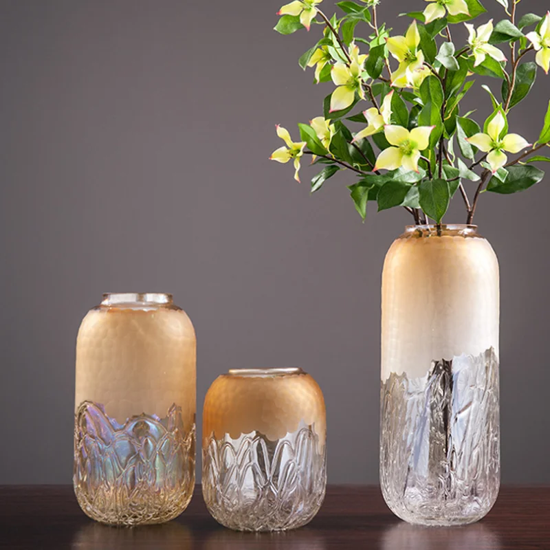 Высококачественное стекло ваза современная Гальваническая Золотая большая вазы