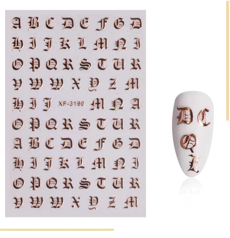 1 Pcs 3D Nail Sticker Black/Gold/Rose gold/Sliver/White Abstract English Word Art Adhesive Decals Wrap Manicure 2019 | Красота и