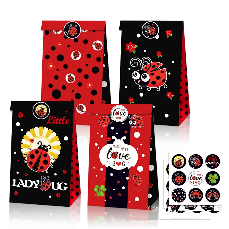 12Pcs Jungle Ladybug Animal Happy Birthday Party Paper Candy Box Kids Gift Cookies Packaging Bags Baby Shower Decor Supplies | Дом и сад