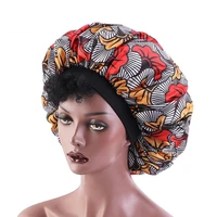 new women big size african pattern print satin silky bonnet sleep night cap head cover bonnet hat for curly springy hair black