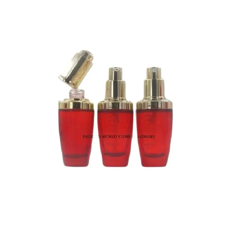 30 мл красный стеклянный флакон с золотым/серебряным насосом/капельницей для