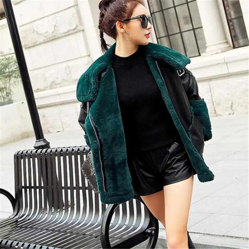 Толстая кожаная куртка пальто для женщин зима 2019 новая свободная имитация