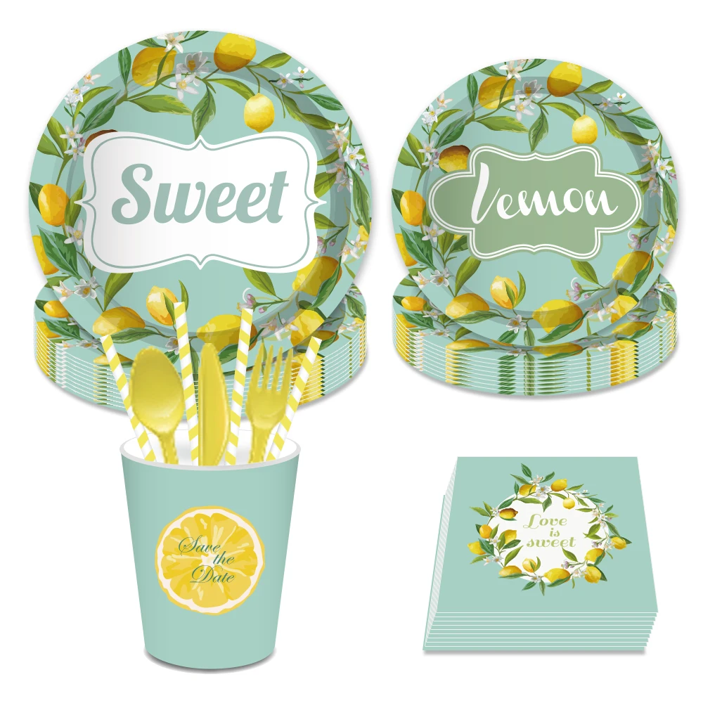 

Lemon Theme Happy Birthday Party Decorations Baby Shower Fresh Lemon Disposable Tableware Sets Summer Festival Party Supplies