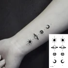 1 шт., Геометрическая Женская временная татуировка с изображением планеты, черные розы, дизайн, цветок, рука, боди-арт, большая поддельная татуировка
