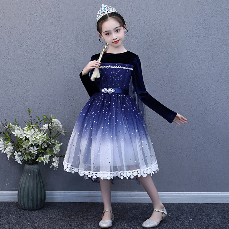 Girls Princess Dresses Kids Snow Queen Cosplay Christmas Carnival Clothing Girl Halloween Velvet Long Sleeve Dress Vestidos |