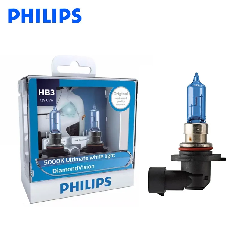 

Philips HB3 9005 12V 65W Diamond Vision 5000K Super White Light Halogen Bulbs Car Headlight P20d 9005DV S2, Pair