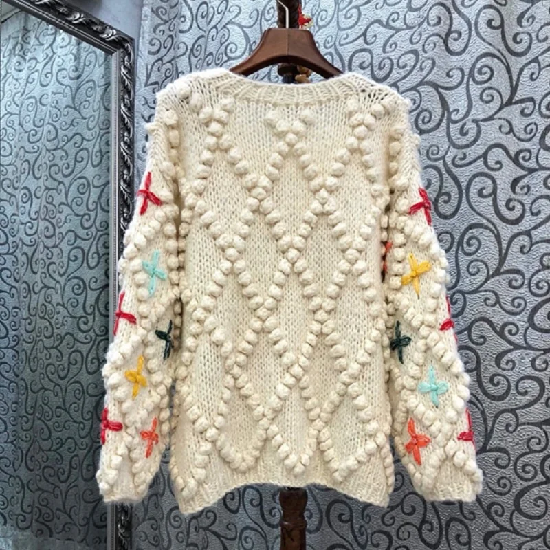 

Женский кардиган с длинным рукавом, повседневный вязаный крючком кардиган большого размера с длинными рукавами и помпонами, Осень-зима 2020