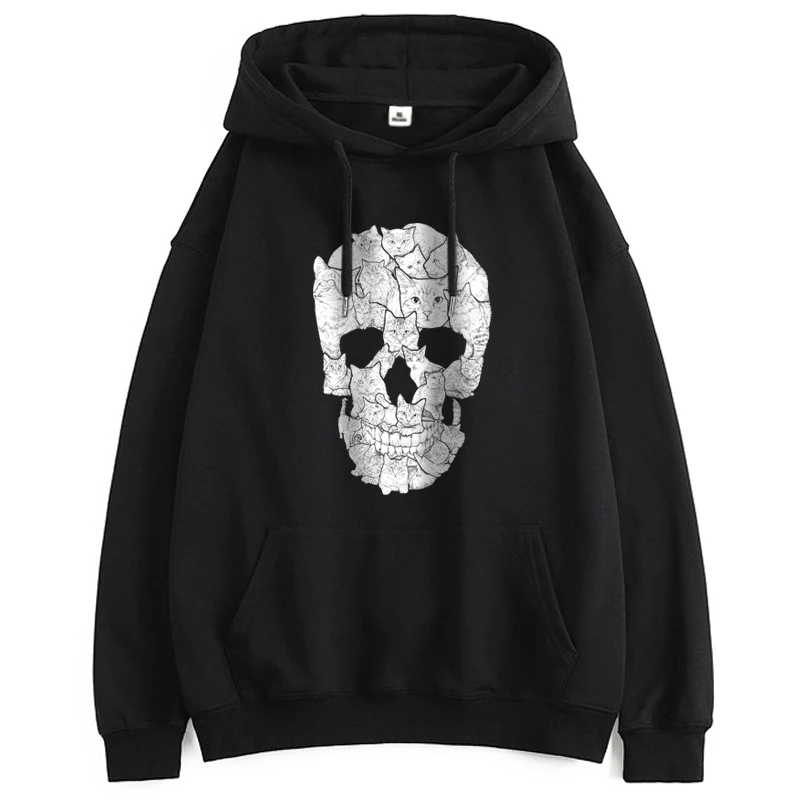 

Skull Print Lady Hooded Casual Streetwear Sweatshirt Standard Hipster Clothes Woman K-pop Polyester Pullovers Fashion Sudaderas