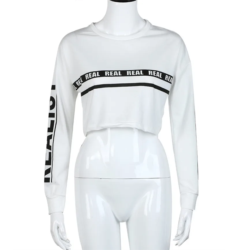 Kpop верхняя одежда Женская мода белый буквенный принт укороченный свитер Топ