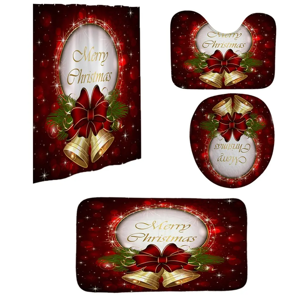 Рождественский колокольчик водонепроницаемый Душ занавеска пьедестал коврики