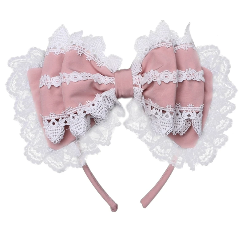 

Повязка на голову с большим бантом в японском стиле Лолита, милый многослойный обруч для волос с кружевной отделкой для косплея