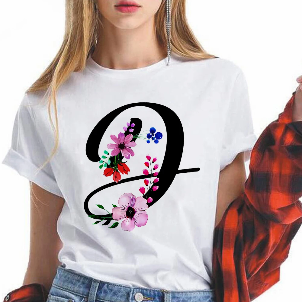 

Flower and Letter E European style Popular Clothing Women Oversize T-shirts Aesthetic Versatile Summer Casual Cozy Tshirt