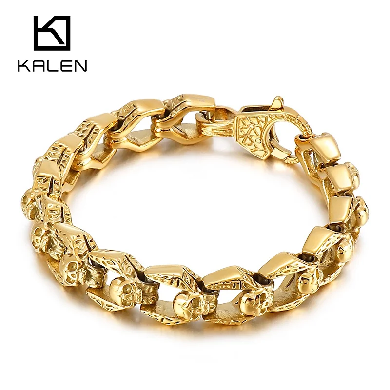 

13mm 3 Colors Stainless Steel Skull Bracelet Men Gothic Cool Chain Jewelry