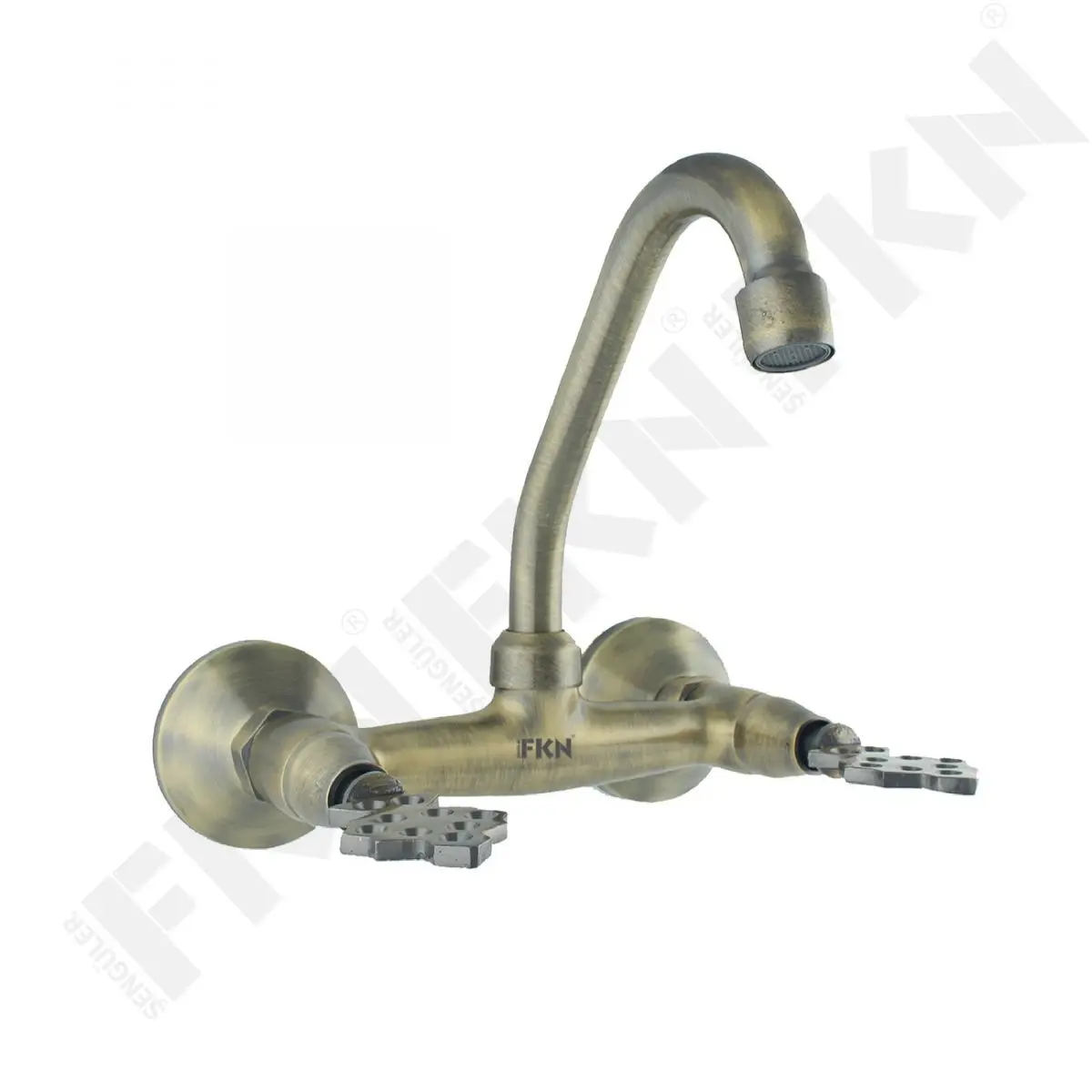 

FKN Solid Brass Bathroom Faucet Traditional Gold Dual Holder Single Hole Basin Mixer Wall Mounted Hot And Cold Water Bathrooms Tap - FKN01039805