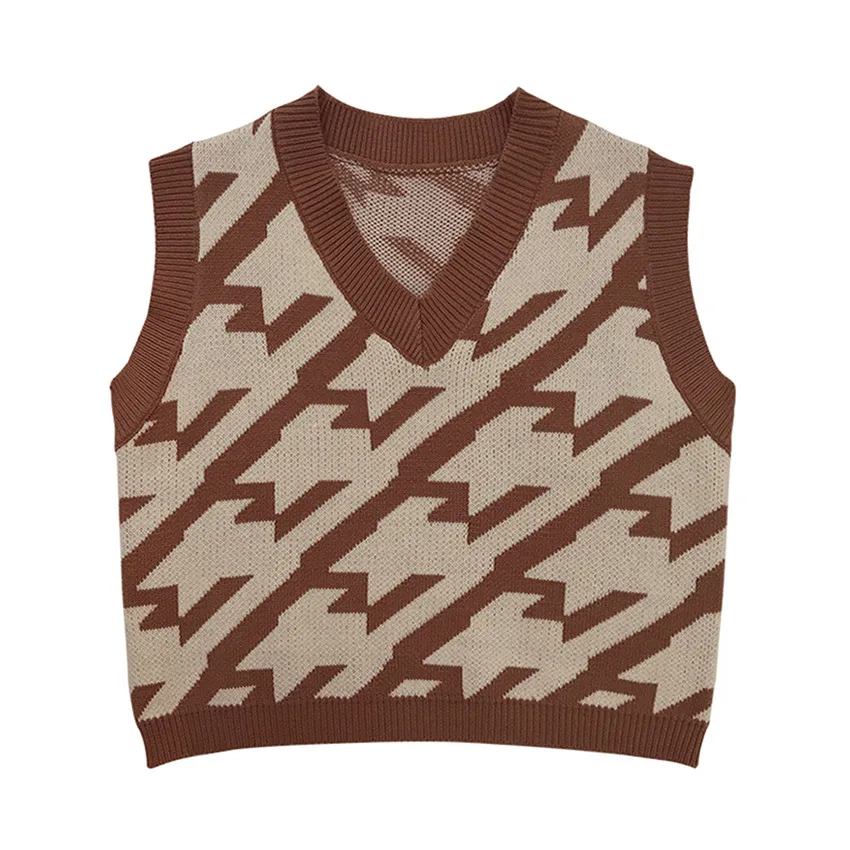 Шикарный модный клетчатый полосатый вязаный жилет женский свитер укороченный