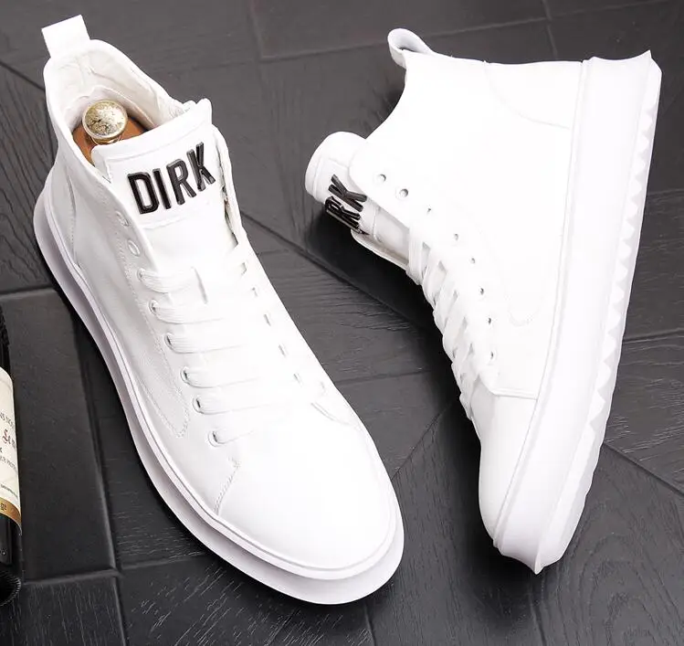 Модные кожаные мужские с высоким берцем панк-кроссовки в стиле хип-хоп Мужская