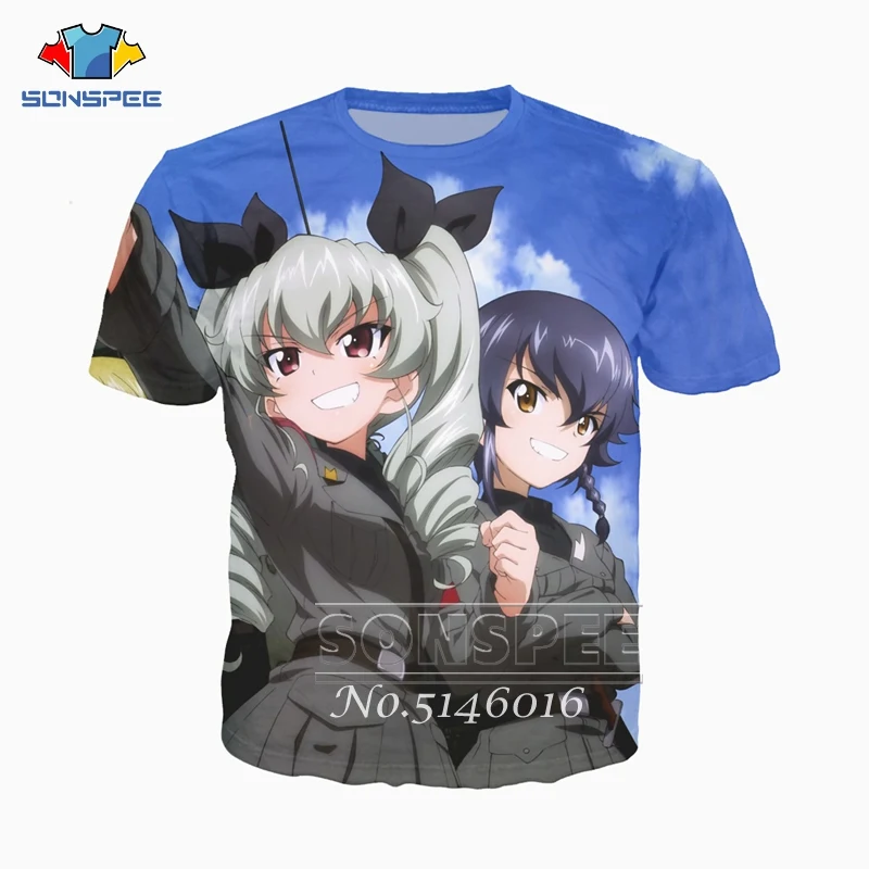 SONSPEE Summer Unisex Fashion Casual Short Sleeve Men Street wear Clothing GIRLS und PANZER 3D Print Anime Harajuku T-shirt t172 | Мужская