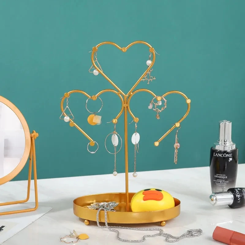 Gold Jewelry Display Stand Earrings Necklace Ring Hole Jewelry Storage Organizer Holder Metal Tray Store Decoration Gifts