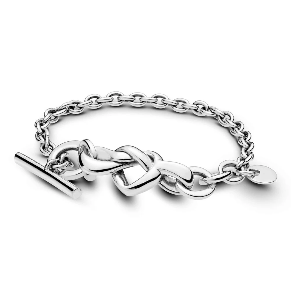 

100% s925 Sterling Silver Bracelet Silver Knotted Hearts T-Bar Bracelet Bangle for Pandoraer Charms DIY Jewelry Mother Day