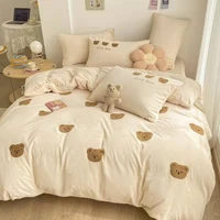 luxury khaki soft cozy bear towel cotton bedding set duvet cover bed sheet pillowcases home textiles home decoration full queen