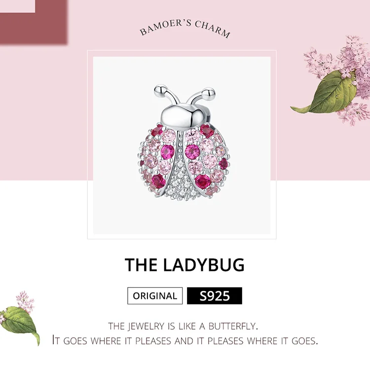 WOSTU, 925 пробы, серебряные бусины «божья коровка», розовый циркон, шарм, подходит к оригинальному браслету и браслету, хорошее серебро, 925 ювелирные изделия CQX104