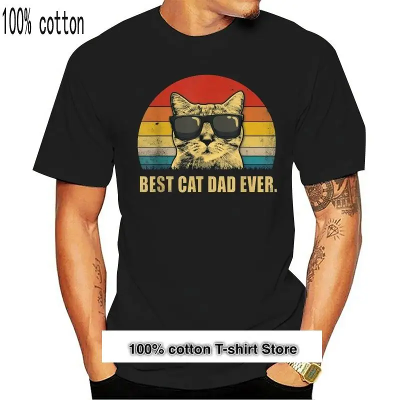 

Camiseta de algodón con estampado para hombre, prenda de vestir, con estampado de gato, papá y padre, Estilo Vintage, de verano