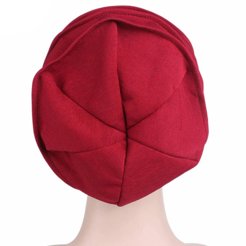 

Fashion New Women Cotton Sleep Cap Cancer Beanie Muslim Turban Hair Loss Chemo Hat Pleated for Lady Female 6 Colors M19 21