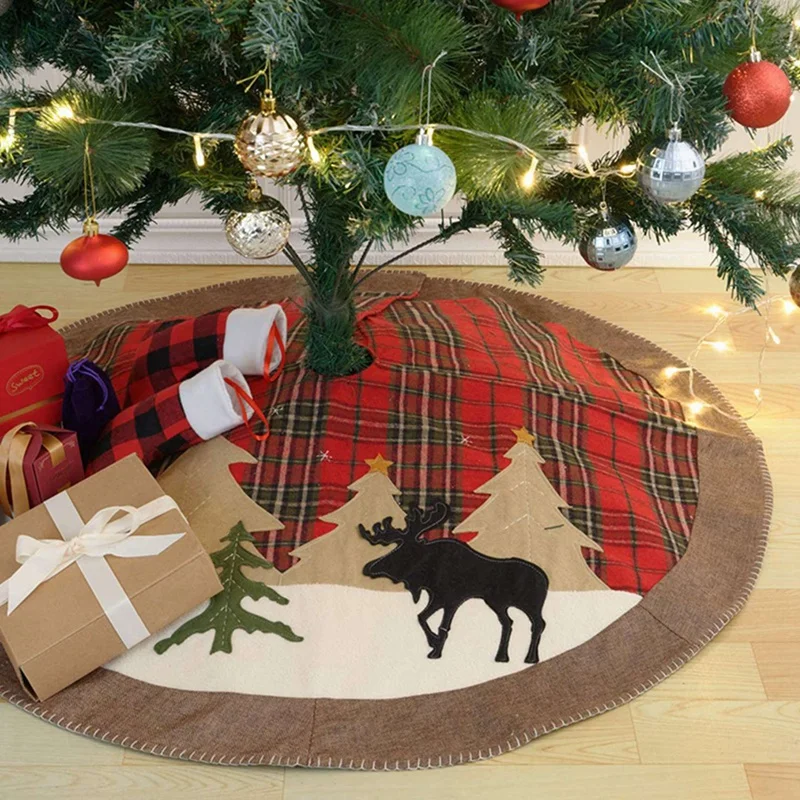 

4 Pcs Christmas Placemat Non Slip Heat Resistant Plaid Table Mat & 1 Pcs Christmas Tree Skirt