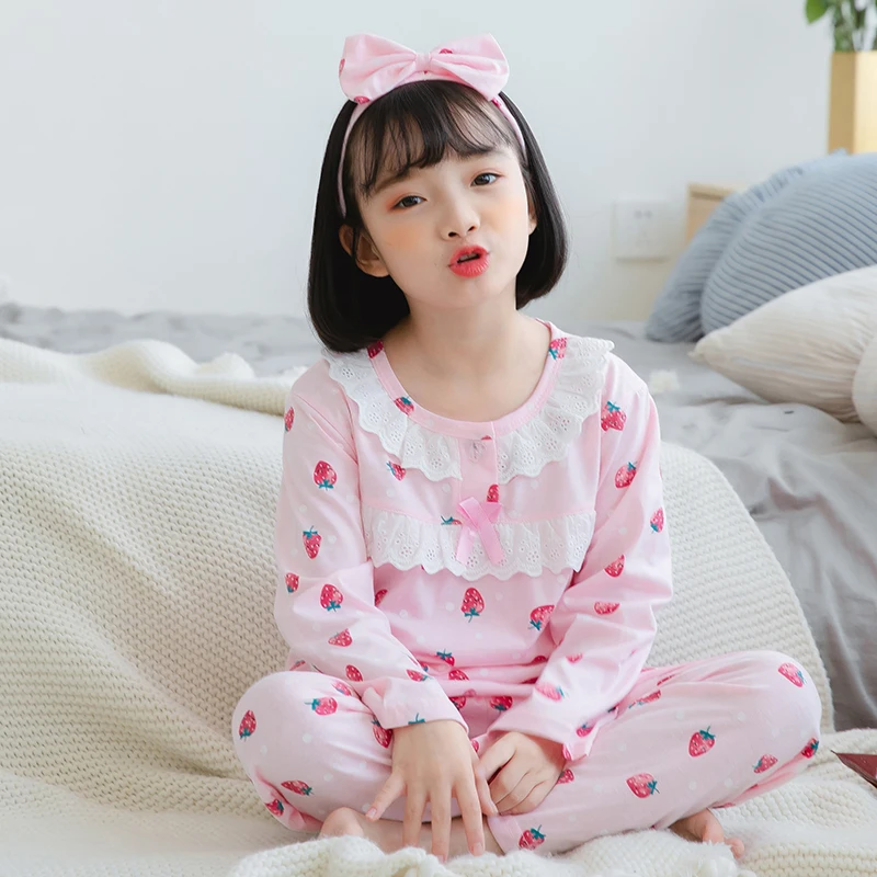 Осенняя детская одежда для сна хлопковый костюм с рубашкой длинными рукавами и