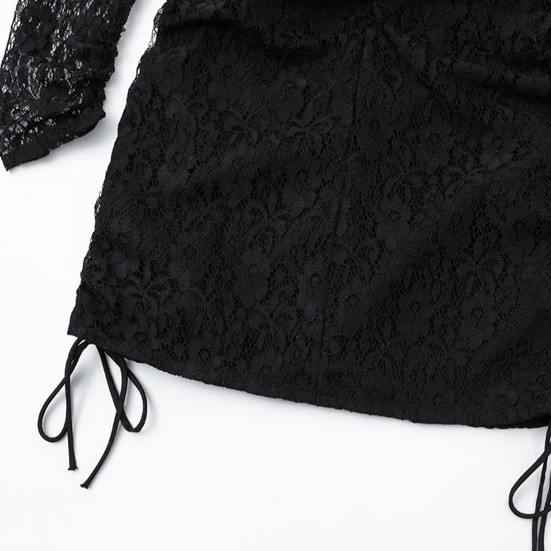 

SISPELL Patchwork Lace Women's Dress For Female Square Collar Long Sleeve High Waist Lace Up Bowknot Women's Vintage Dress Tide