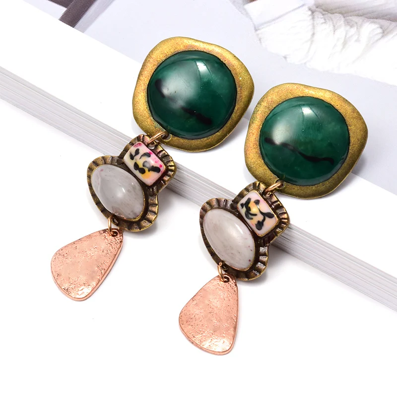 Оптовая продажа богемные винтажные металлические висячие серьги ZA с красочными