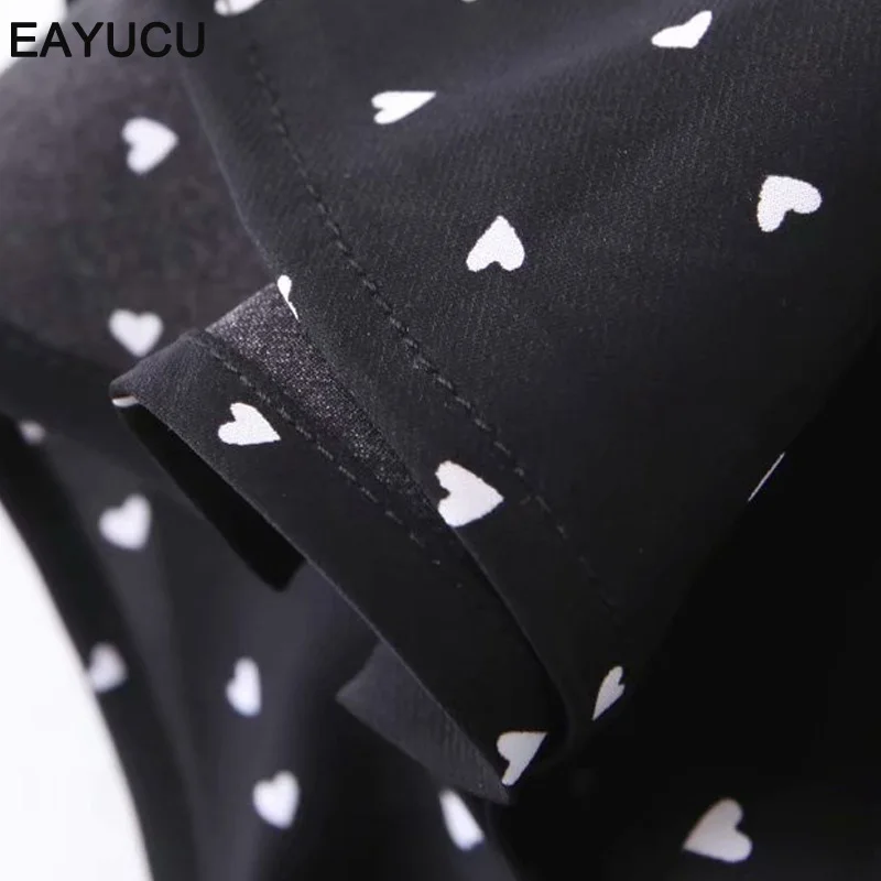

EAYUCU Summer Chiffon Dress Women Heart Print Black Spaghetti Strap Sexy Midi Party Night Club Drawstring Dresses Vestidos ED020
