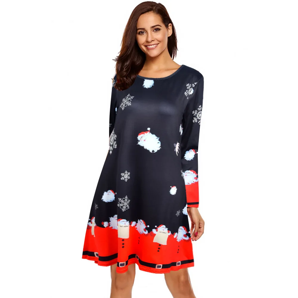 

Women Christmas Dresses robe S-5XL Long Sleeve O-Neck Cartoon Print Casual A-line Dress New Year Xmas Party Dress Vestidos