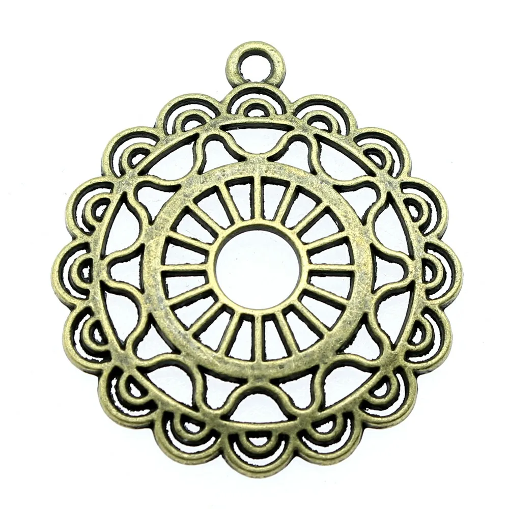 

6pcs 42x38mm Round Filigree Flower Pendants Charm For Jewelry Making Earring Making