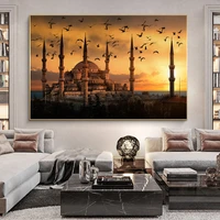 muslim mosque sunset view canvas paintings on the wall art posters islamic art realistic landscape pictures cuadros decor