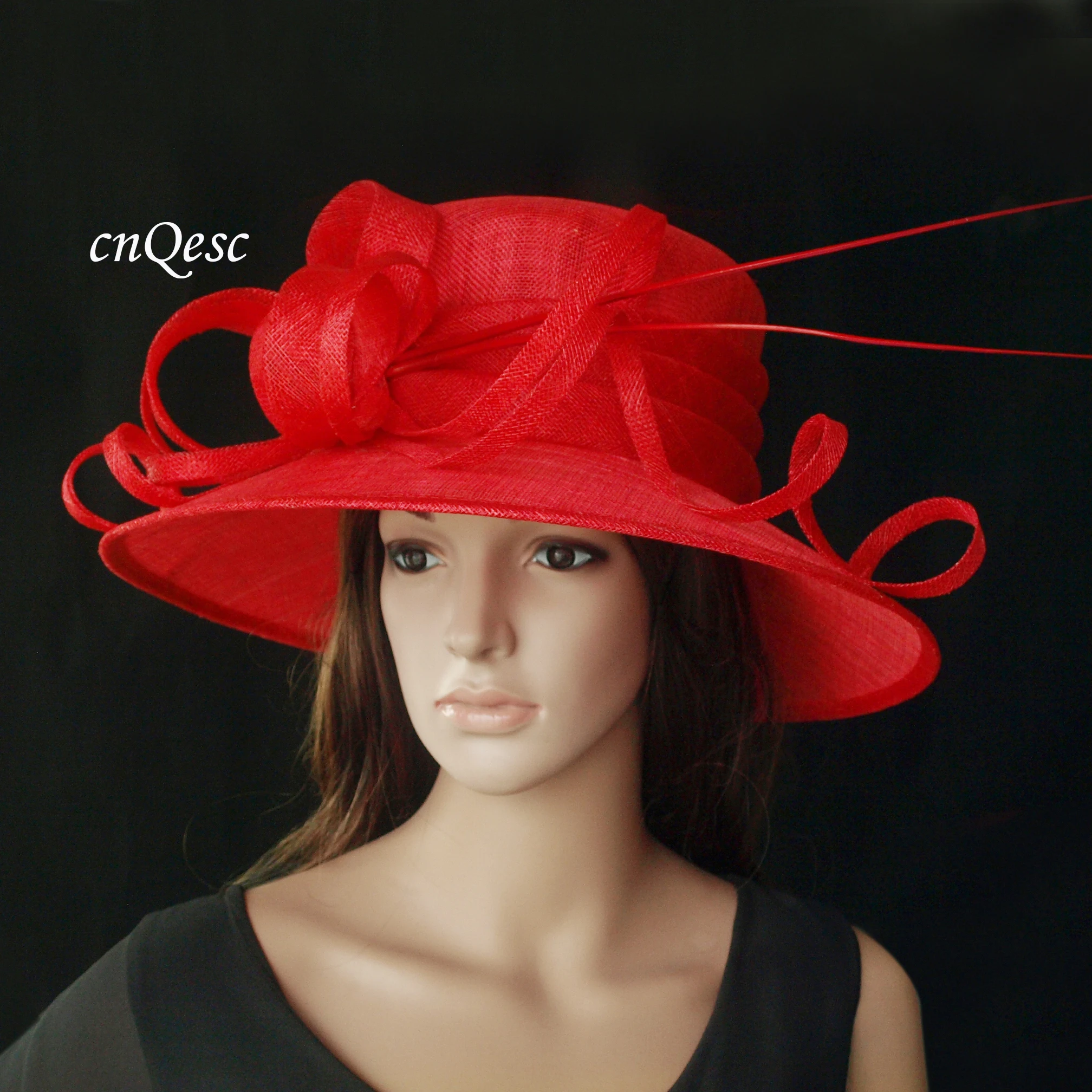 Платье Sinamay с большими полями шляпа страусиным стержнем для свадьбы скачек