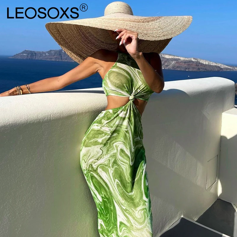 

Женское длинное платье с цветочным принтом, зеленое облегающее платье с лямкой на шее, элегантный вечерний сарафан для отпуска на лето 2021