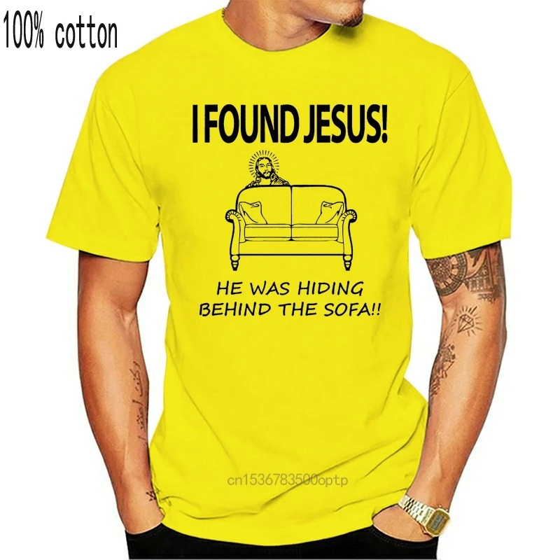 Я нашел Иисуса он был скрывается в диван-Мужские Смешные атеистические футболка