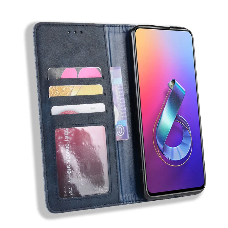Чехол книжка для Asus Zenfone 6 ZS630KL винтажный Тонкий Магнитный кожаный чехол с