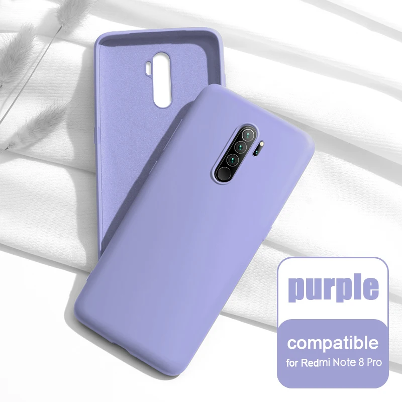 for Note8Pro Purple Чехол для Xiaomi Redmi Note 8/Note 8 Pro жидкий силиконовый мягкий чехол для Redmi Note 8 задняя крышка и закаленное стекло - Цвет: for Note8Pro Purple