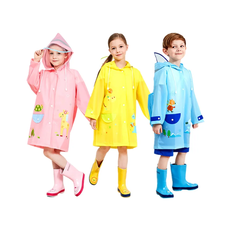 

Kids Girl/Boy Rain Coat Cute Cartoon Printed Clothes Pink/Blue/Yellow Raincoat Waterproof Jumpsuit Hooded One-Piece Rainwear