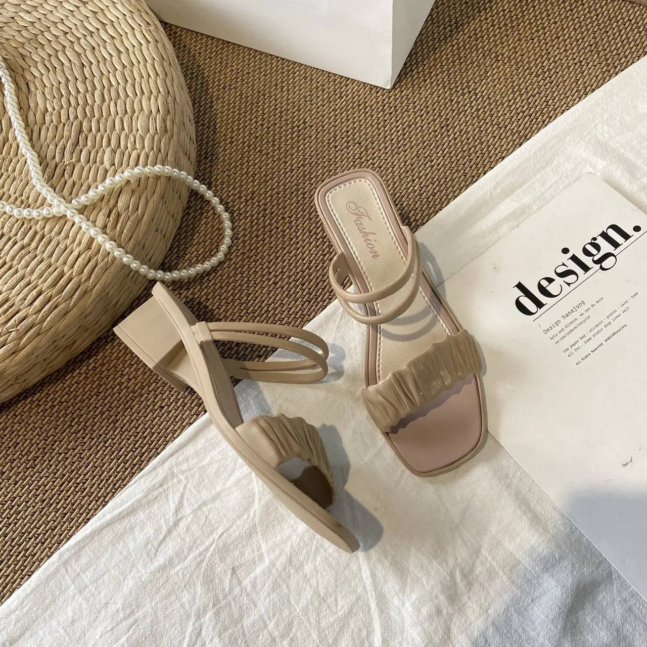 

Female Sandal Ankle Strap Beige Heeled Sandals High Heels Comfort Shoes For Women 2021 Women's Open Toe All-Match Ladies Black