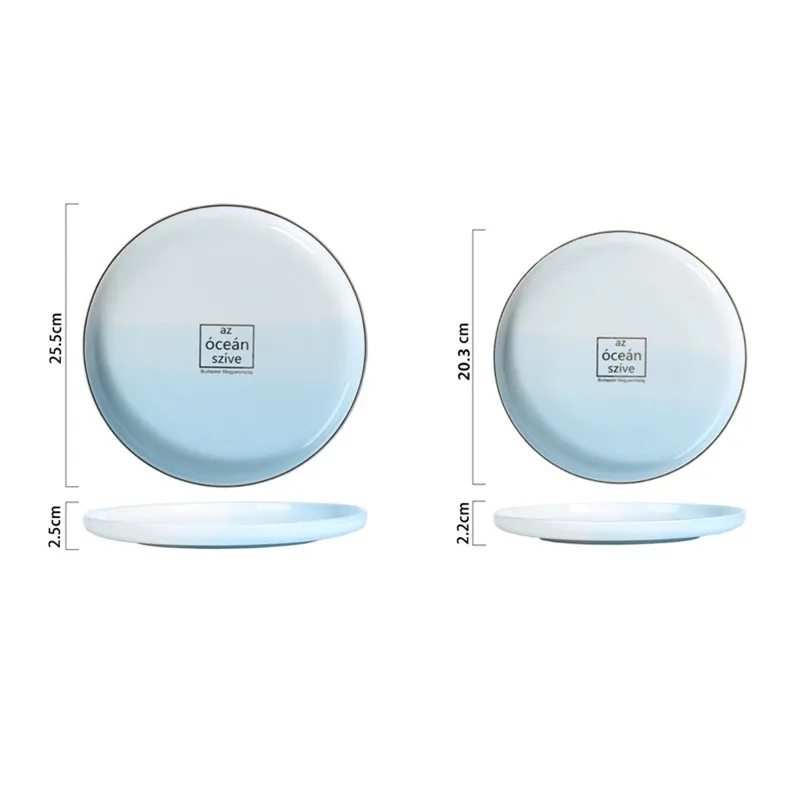 Скандинавская сине белая керамическая тарелка меняющая цвет океанская круглая