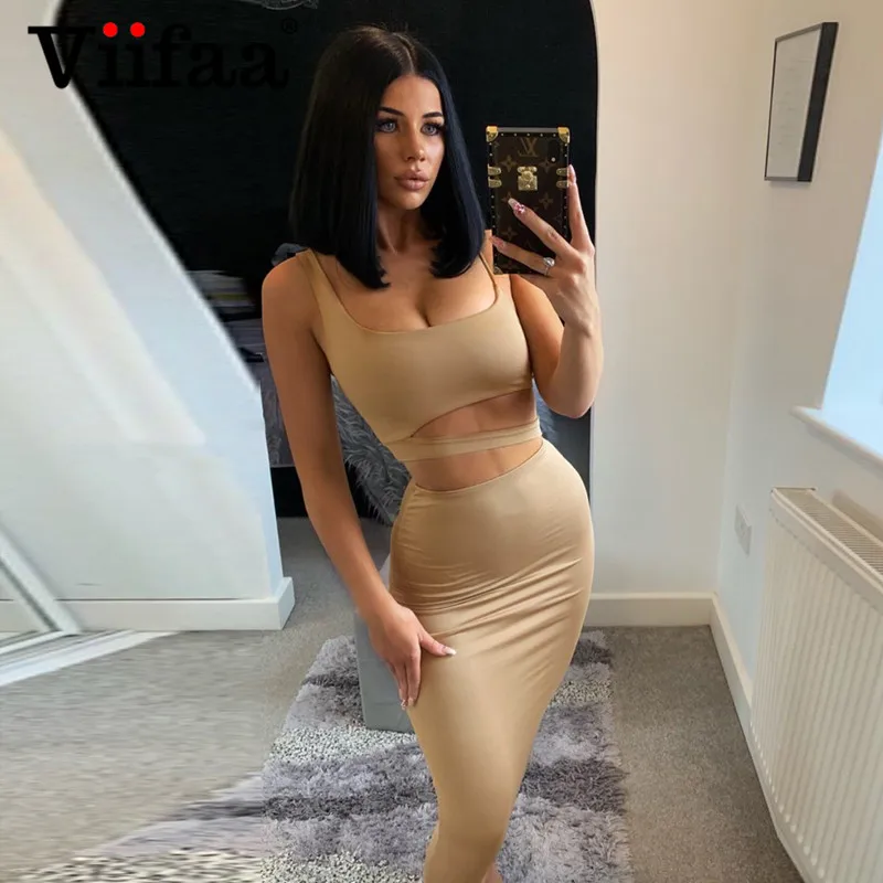 Женский облегающий Костюм двойка Viifaa Клубные вечерние комплекты из Юбки миди и