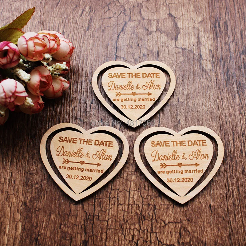 Деревянные магниты с надписью Save The Date Heart Date|Сувениры для вечеринок| |