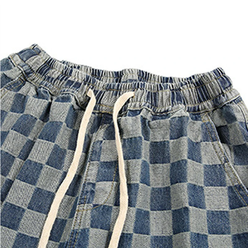 

2020 New Arrival Hot Sale Top Fashion Cotton Mid Plaid Straight Stonewashed Shorts Jeans Men Denim Male Summer Loose Leisure